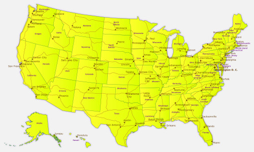 USA vector map with states and major cities