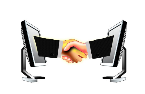 computer handshake business suit