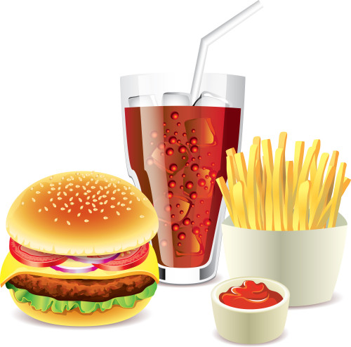 hamburger, cola and french fries photo-realistic vector